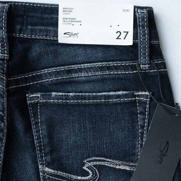 Silver Suki Jeans Flare Western Cowgirl Denim Top Stitch Dark Wash Coastal Pant - Picture 8 of 15